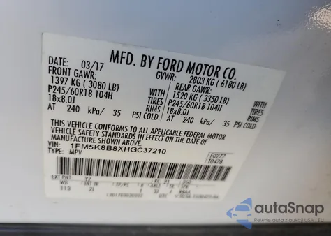 2017 Ford Explorer из США, поврежденный, VIN 1FM5K8B8XHGC37210